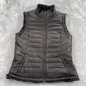 Nicole Miller Vest Womens M Black Puffer Plush Faux Fur Reversible Philhobar